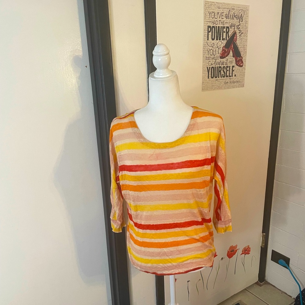 3/4 sleeve fall color striped sheer shirt from coldwater creek